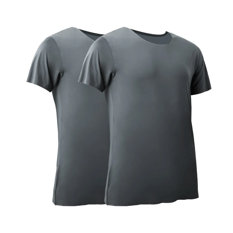 Undershirt Crew Neck - 2PCS Men's Summer Ice Silk Seamless