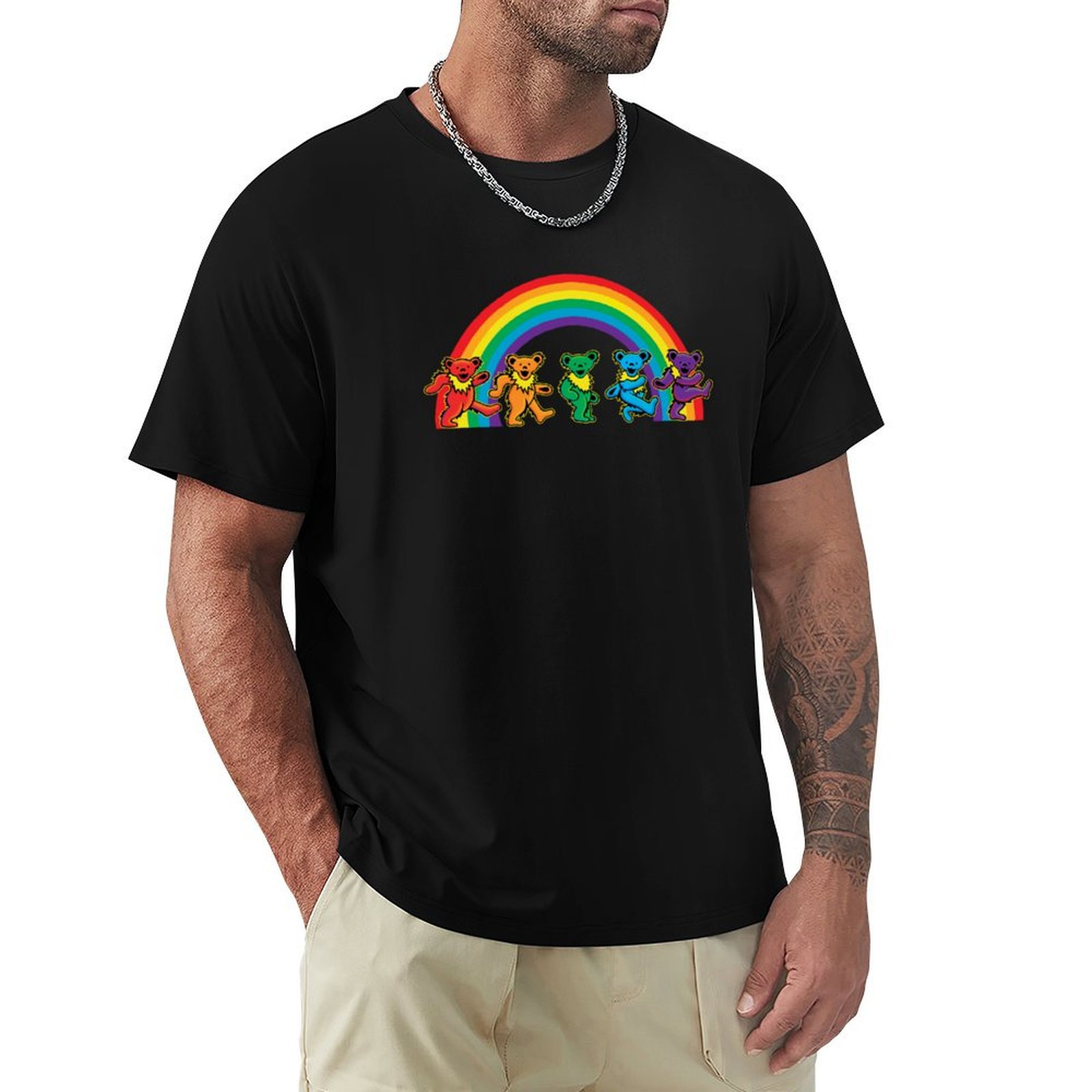 Undershirt Crew Neck - Walking bears under the rainbow T-Shirt